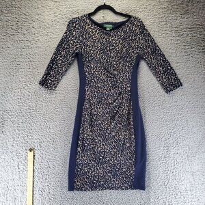 Lauren Ralph Lauren Dress Womens 4 Blue Sheath Animal Print Side Panels Stretch